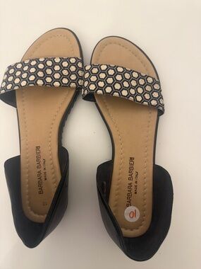 Barbara Barbieri Made in Italy Leather D’Orsay Slide Sandals Black White Size 10